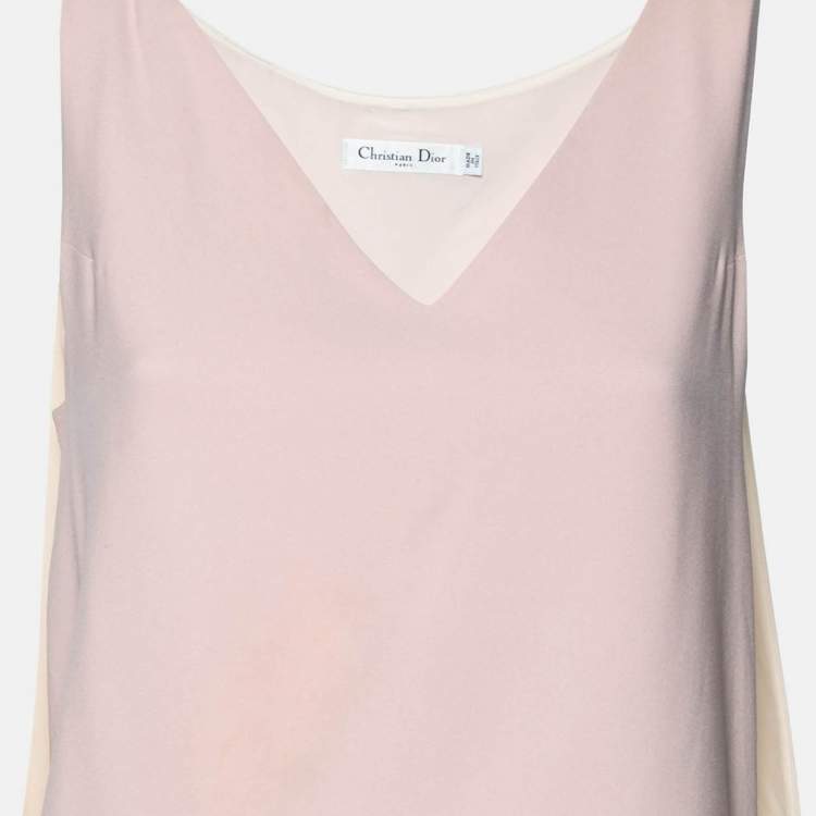 مملوكة مسبقًا Dior Pink & Cream Silk Crepe Overlay Draped Sleeveless Top M