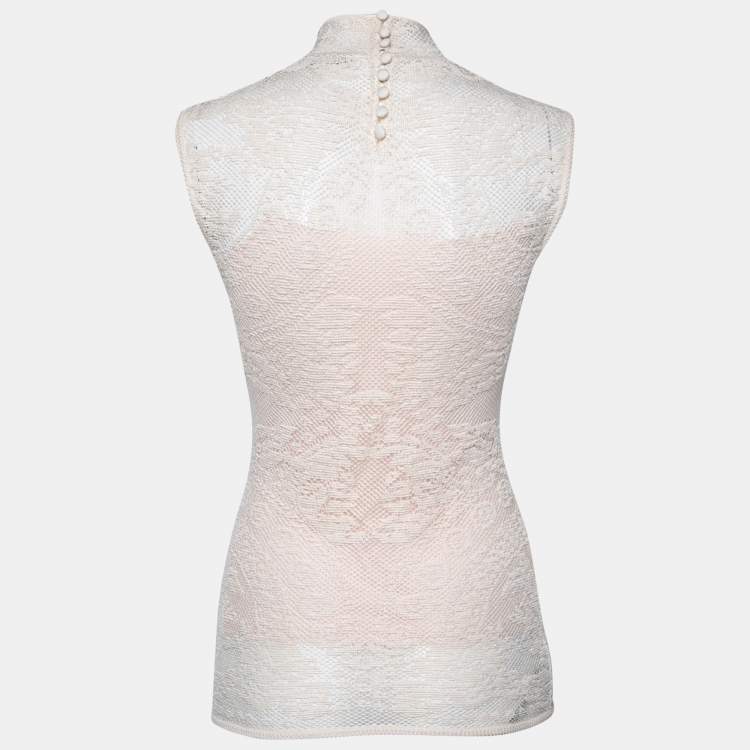 Pre Owned Dior Off White Silk Knit Sleeveless Top M