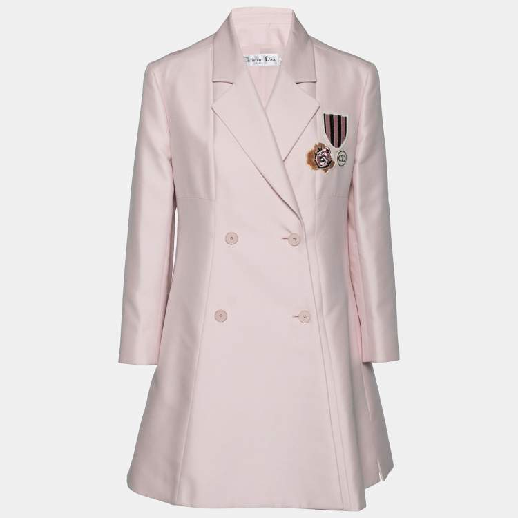 Pre Owned Dior Pink Cotton Applique Detail Double Breasted Coat L