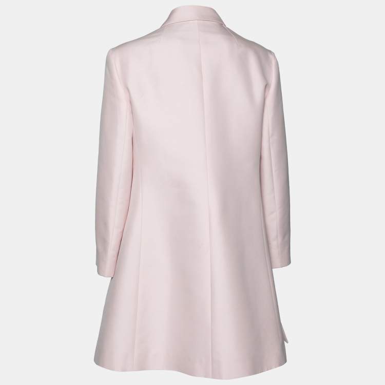 Pre Owned Dior Pink Cotton Applique Detail Double Breasted Coat L