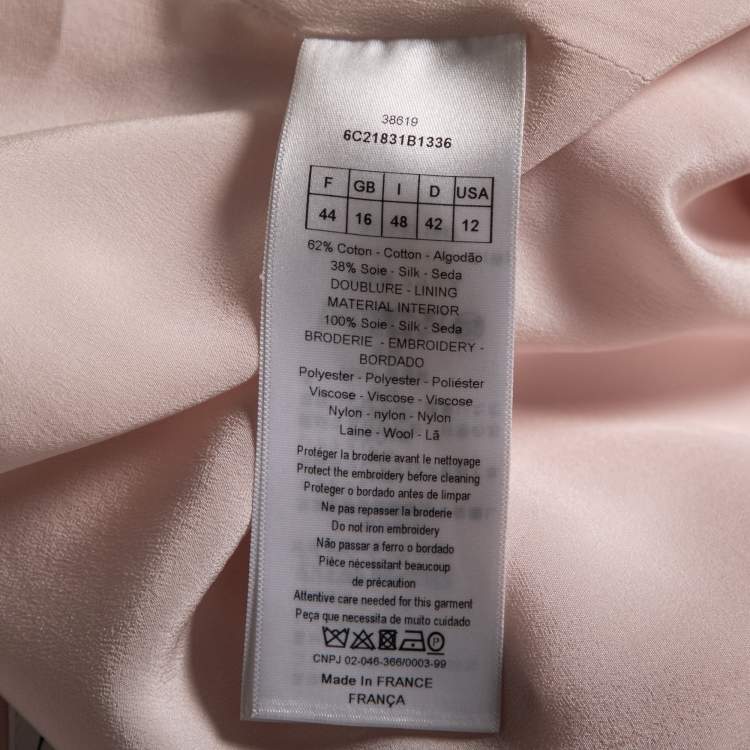 Pre Owned Dior Pink Cotton Applique Detail Double Breasted Coat L