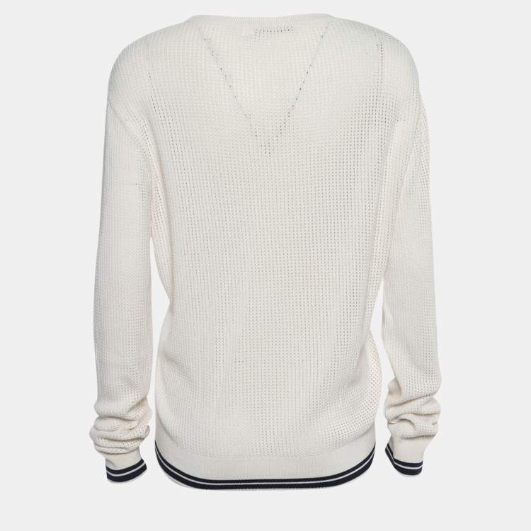 مملوكة مسبقًا Dior Cream Pointelle Knit J'Adior Long Sleeve Top L