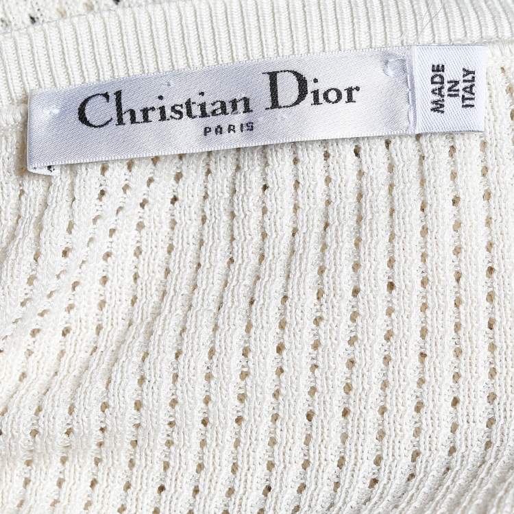 مملوكة مسبقًا Dior Cream Pointelle Knit J'Adior Long Sleeve Top L