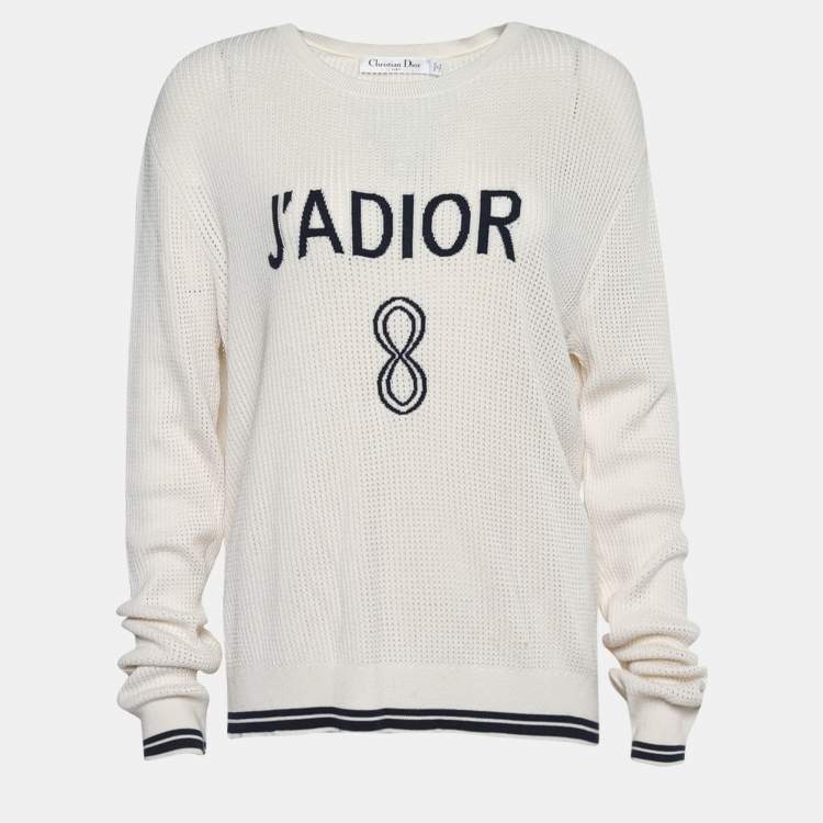 مملوكة مسبقًا Dior Cream Pointelle Knit J'Adior Long Sleeve Top L