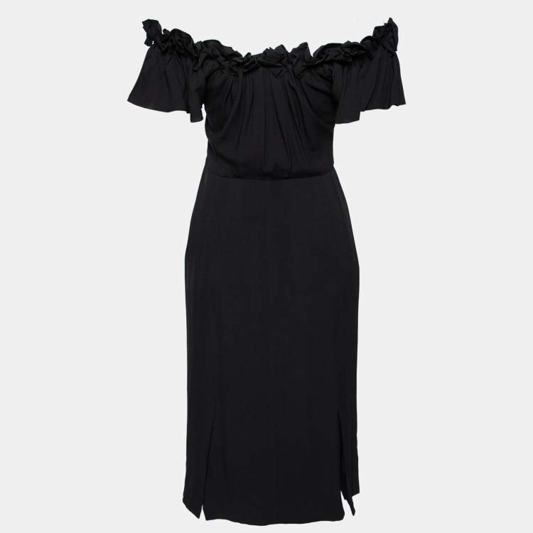 Pre Owned Dior Black Crepe Ruffled Midi Dress M