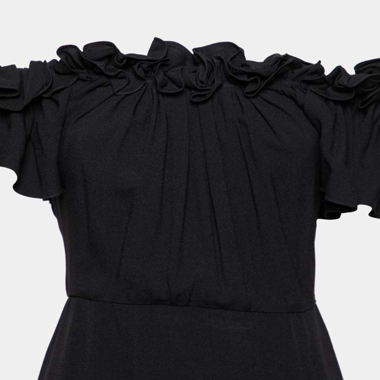 Pre Owned Dior Black Crepe Ruffled Midi Dress M