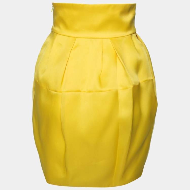 مملوكة مسبقًا Dior Yellow Silk Pleat Detail Short Skirt S