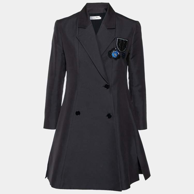 Pre Owned Dior Blue Cotton Sequin Embellished Double Breasted Blazer M