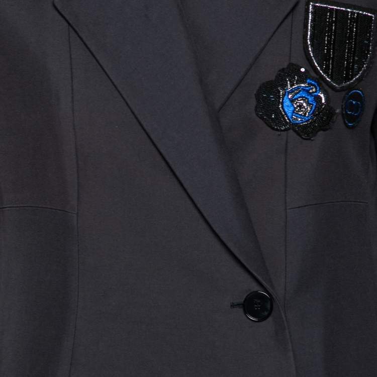 Pre Owned Dior Blue Cotton Sequin Embellished Double Breasted Blazer M