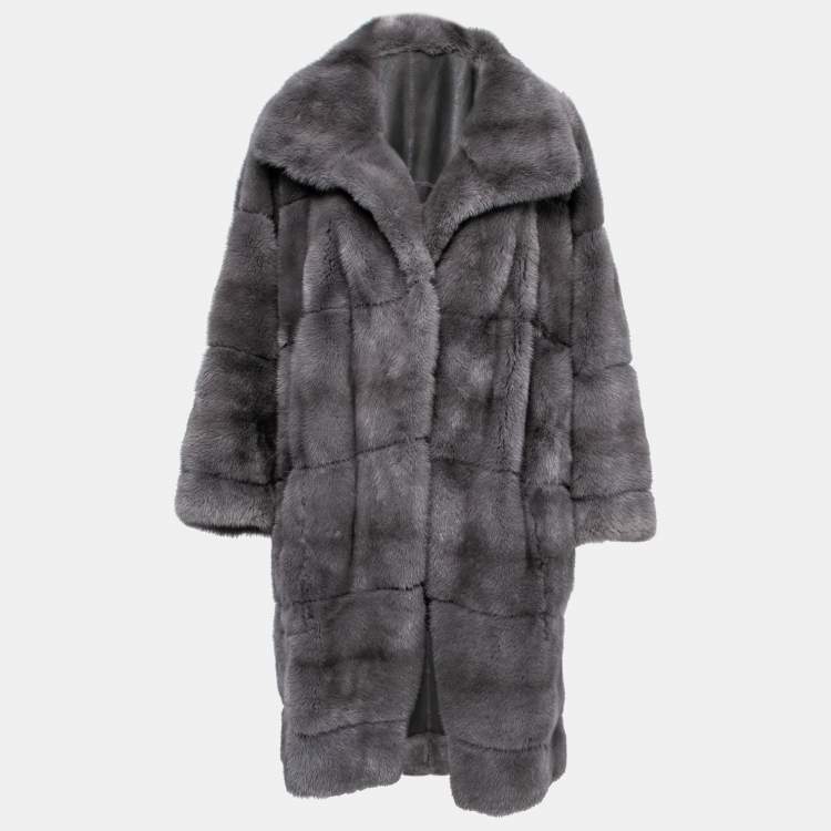 Pre Owned Dior Vintage Grey Fur & Leather Reversible Coat L