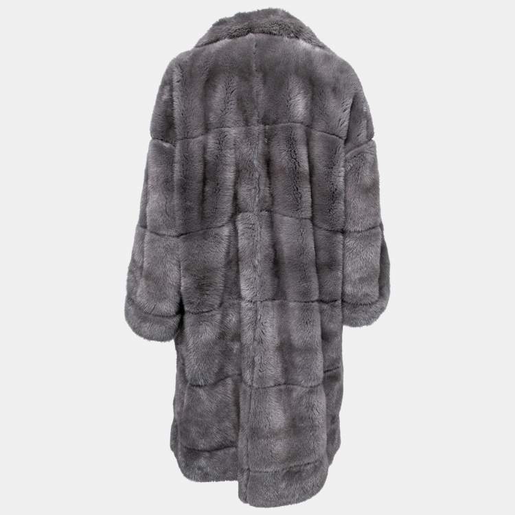 Pre Owned Dior Vintage Grey Fur & Leather Reversible Coat L