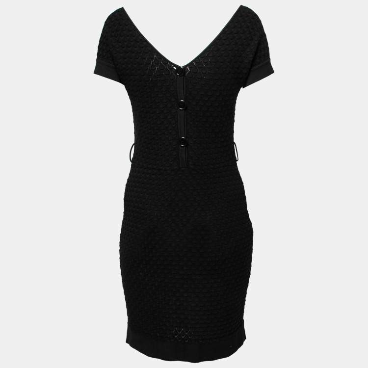 Pre Owned Dior Black Patterned Knit Short Sleeve Mini Dress M