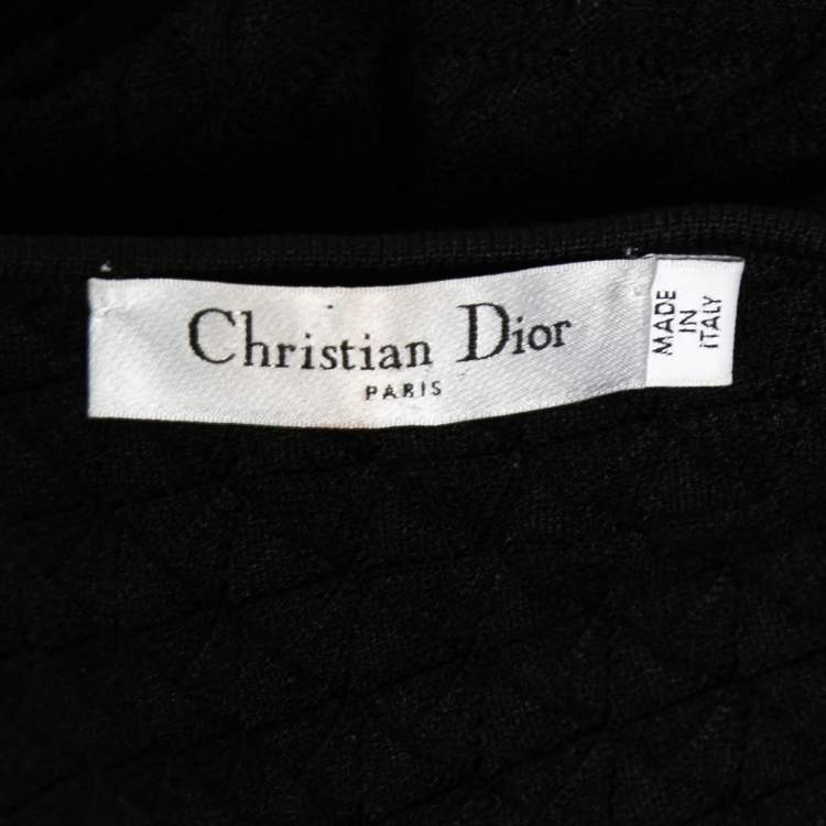 Pre Owned Dior Black Patterned Knit Short Sleeve Mini Dress M