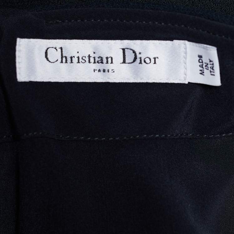Pre Owned Dior Midnight Blue Textured Wool High Waist Pencil Skirt L
