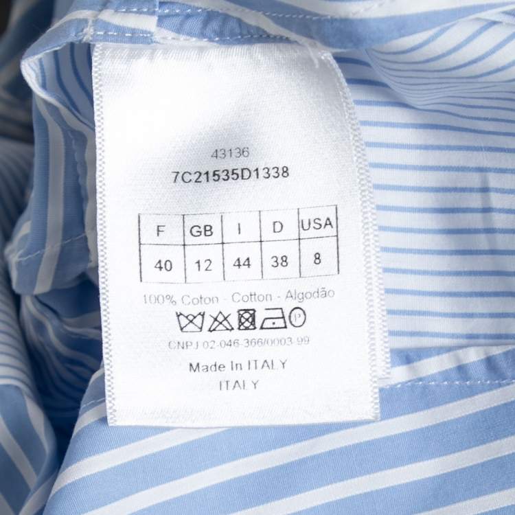 Pre Owned Dior Blue & White Striped Cotton Button Front Shirt M