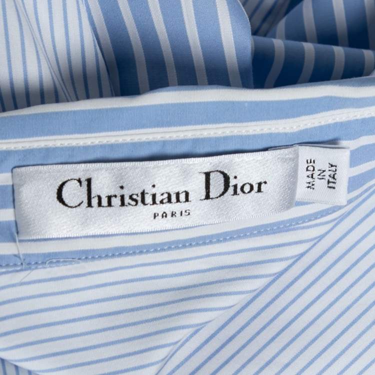 Pre Owned Dior Blue & White Striped Cotton Button Front Shirt M