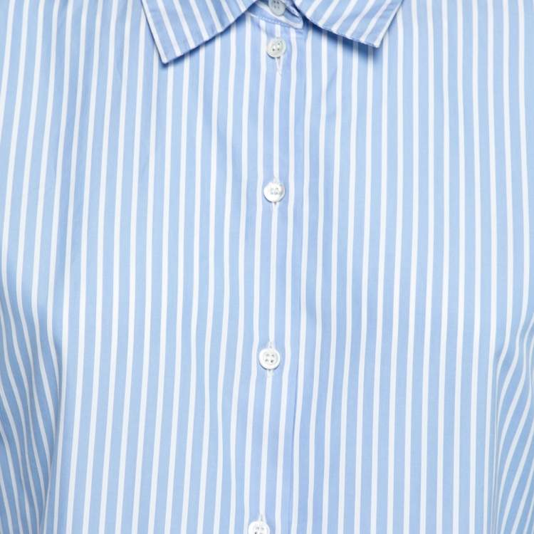 Pre Owned Dior Blue & White Striped Cotton Button Front Shirt M