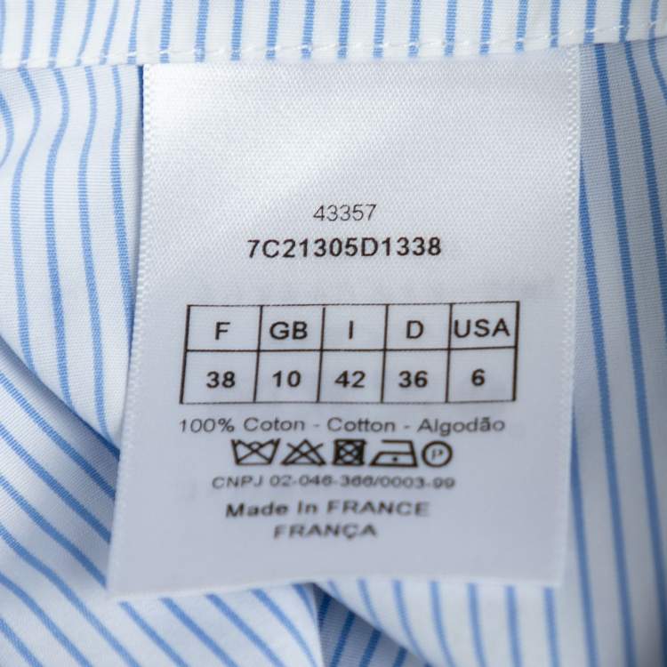 Pre Owned Dior Blue & White Striped Cotton Asymmetric Skirt M