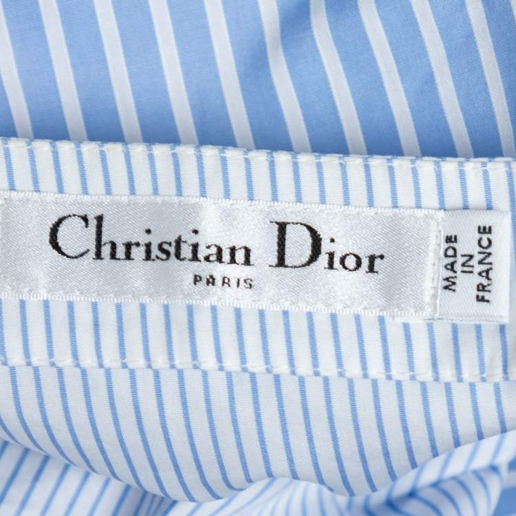 Pre Owned Dior Blue & White Striped Cotton Asymmetric Skirt M