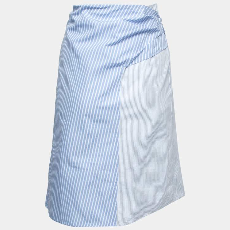 Pre Owned Dior Blue & White Striped Cotton Asymmetric Skirt M