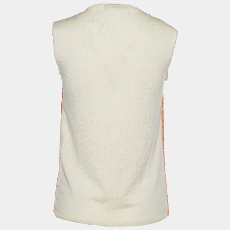 Pre Owned Dior Orange Sequinned Cashmere Silk Sleeveless Top M