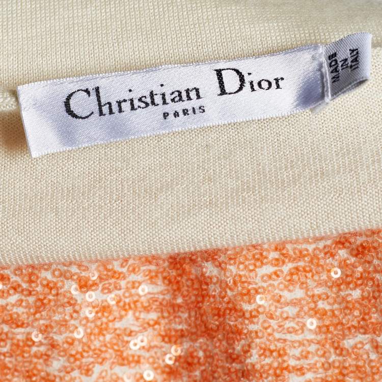 Pre Owned Dior Orange Sequinned Cashmere Silk Sleeveless Top M