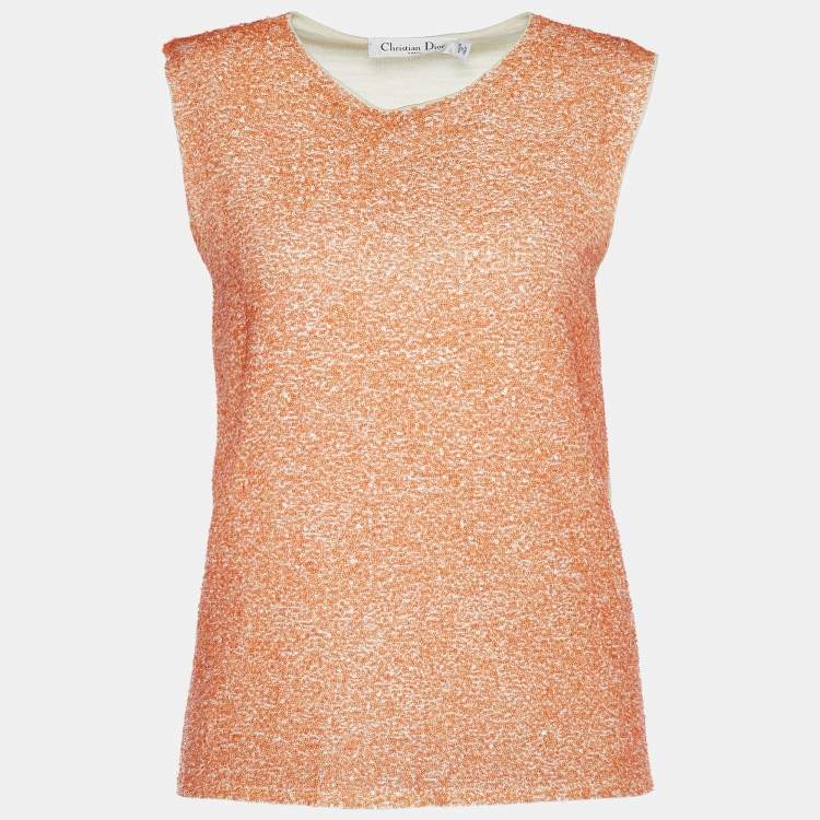 Pre Owned Dior Orange Sequinned Cashmere Silk Sleeveless Top M