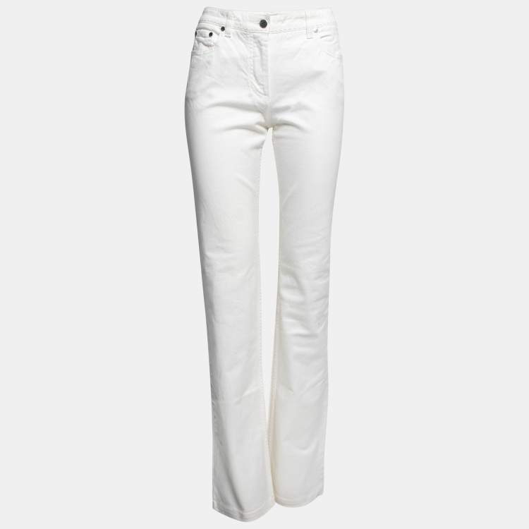 Pre Owned Dior Ivory Denim Logo Embroidered Straight Leg Jeans M