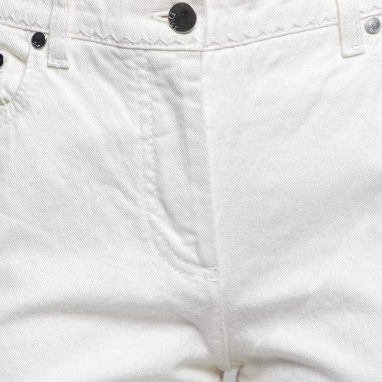 Pre Owned Dior Ivory Denim Logo Embroidered Straight Leg Jeans M