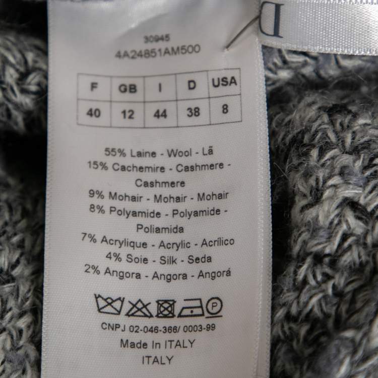 Pre Owned Christian Black and Grey Knit Long Sleeve Button Front Long Cardigan M