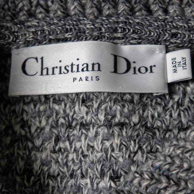 Pre Owned Christian Black and Grey Knit Long Sleeve Button Front Long Cardigan M