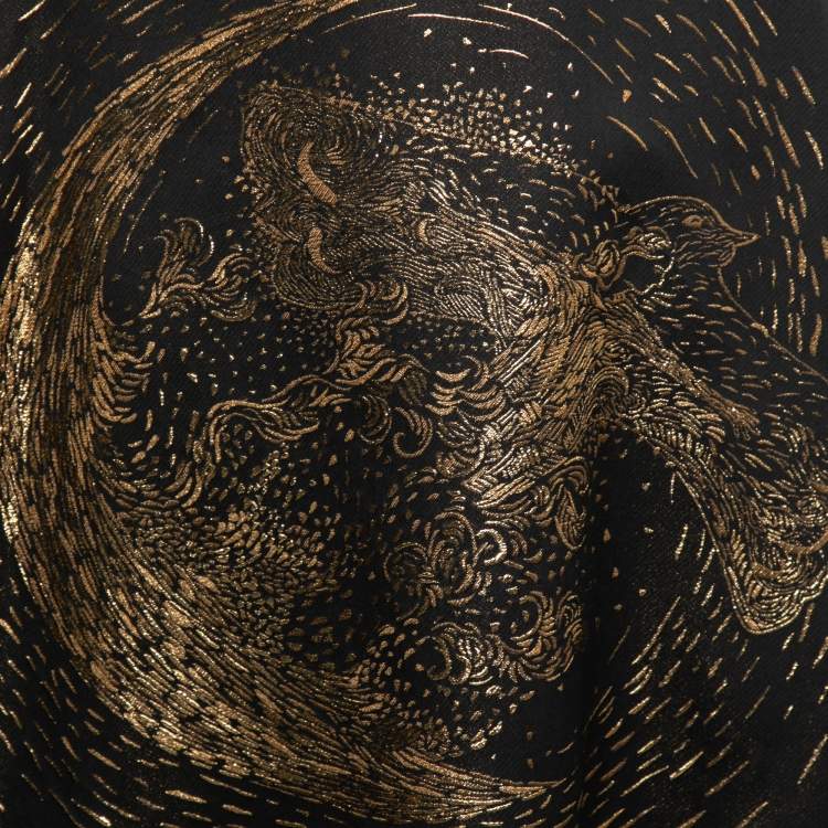 Pre Owned Dior Black & Gold Embossed Flared Midi Skirt M