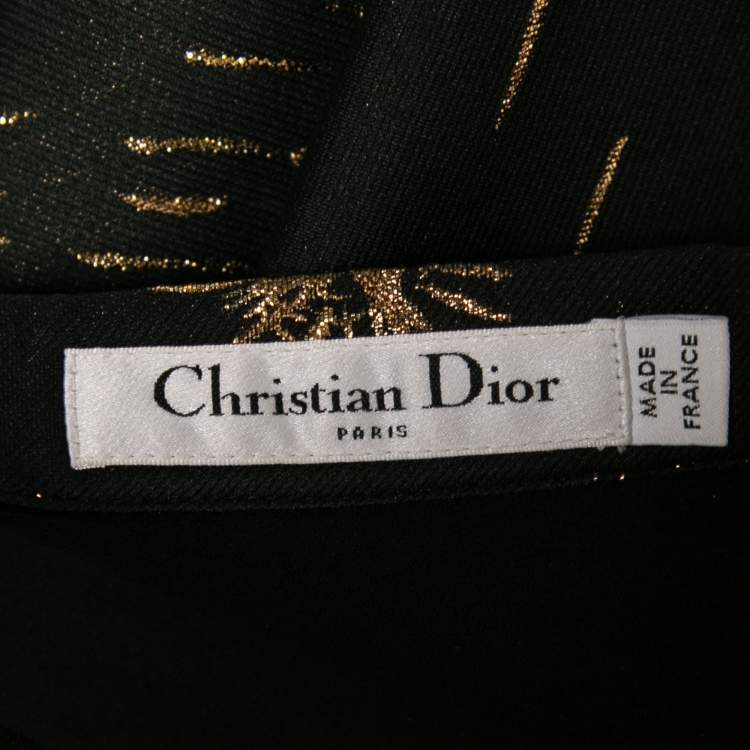 Pre Owned Dior Black & Gold Embossed Flared Midi Skirt M