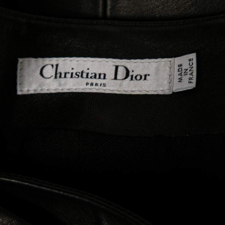 Pre Owned Dior Black Leather Wrap Detail Skirt M