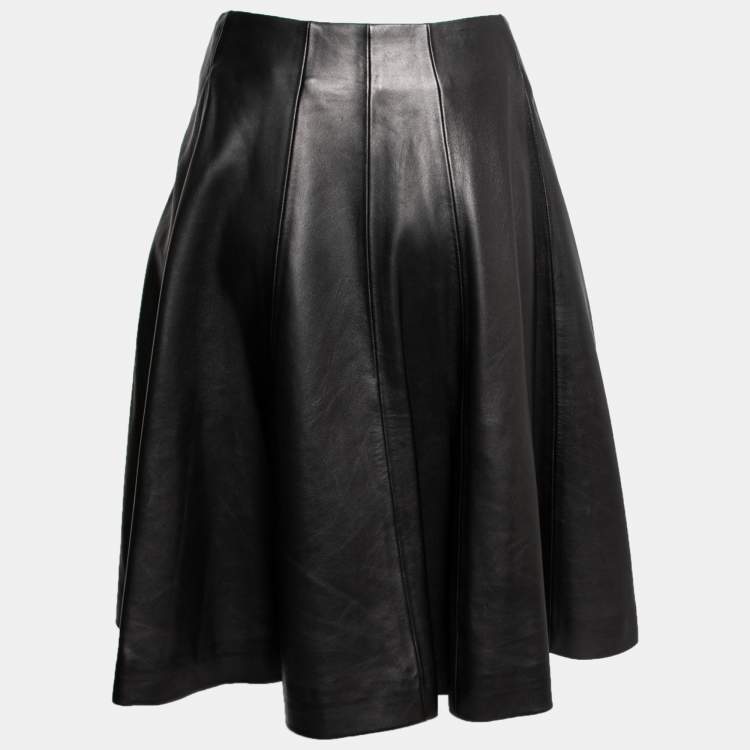 Pre Owned Dior Black Leather Wrap Detail Skirt M
