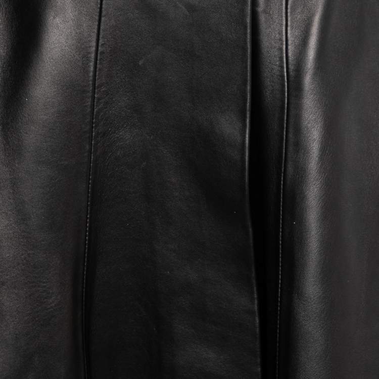 Pre Owned Dior Black Leather Wrap Detail Skirt M