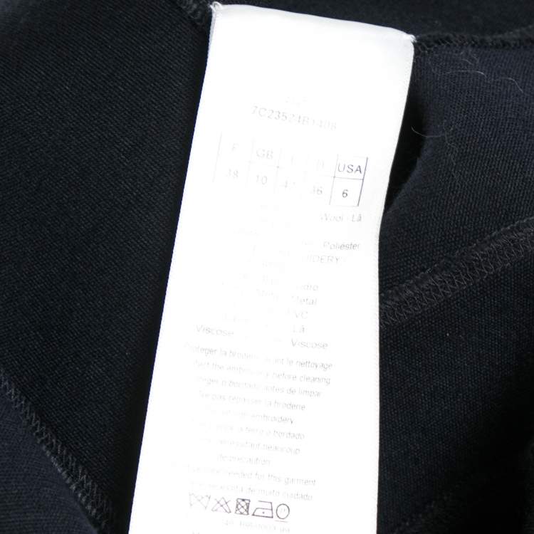Pre Owned Dior Navy Blue Wool Crest Embellished Peplum Top M