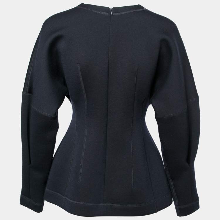 Pre Owned Dior Navy Blue Wool Crest Embellished Peplum Top M