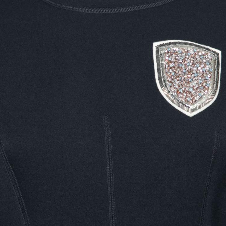 Pre Owned Dior Navy Blue Wool Crest Embellished Peplum Top M