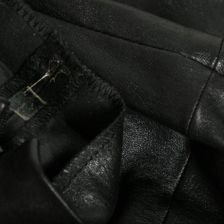 Pre Owned Dior Black Leather Zipped Hem Detail Skinny Pants M