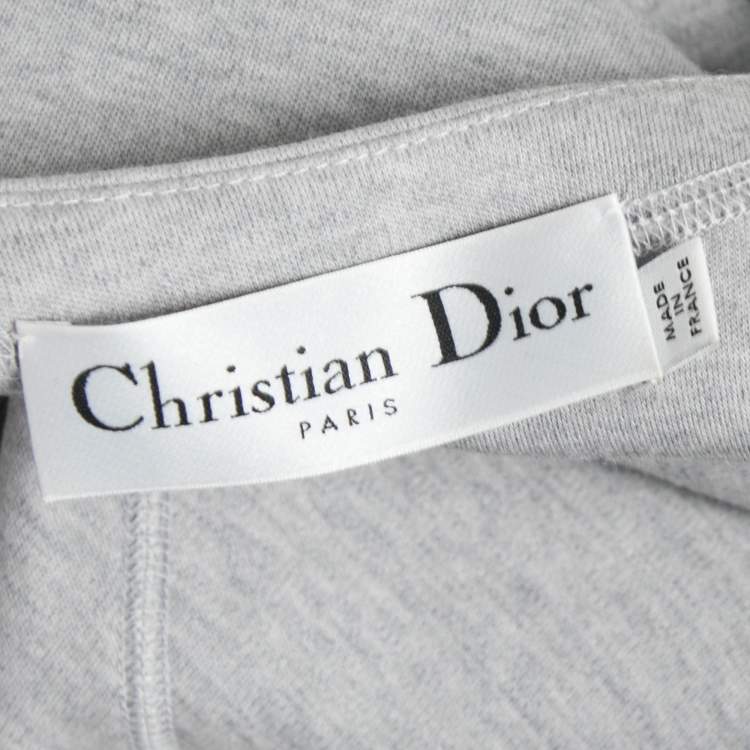Pre Owned Dior Grey Wool Crest Embellished Zip Front Flared Dress M