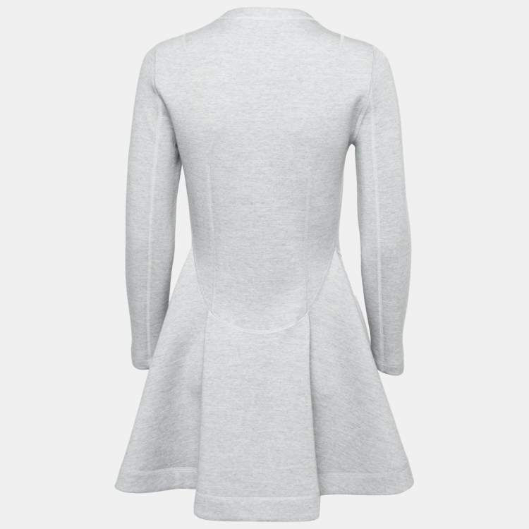 Pre Owned Dior Grey Wool Crest Embellished Zip Front Flared Dress M