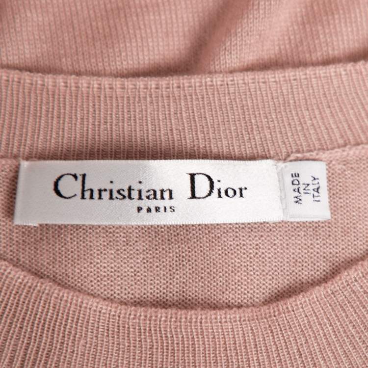 مملوكة مسبقًا Dior Nude Pink Cashmere Knit Embroidered Detail Short Sleeve Top M
