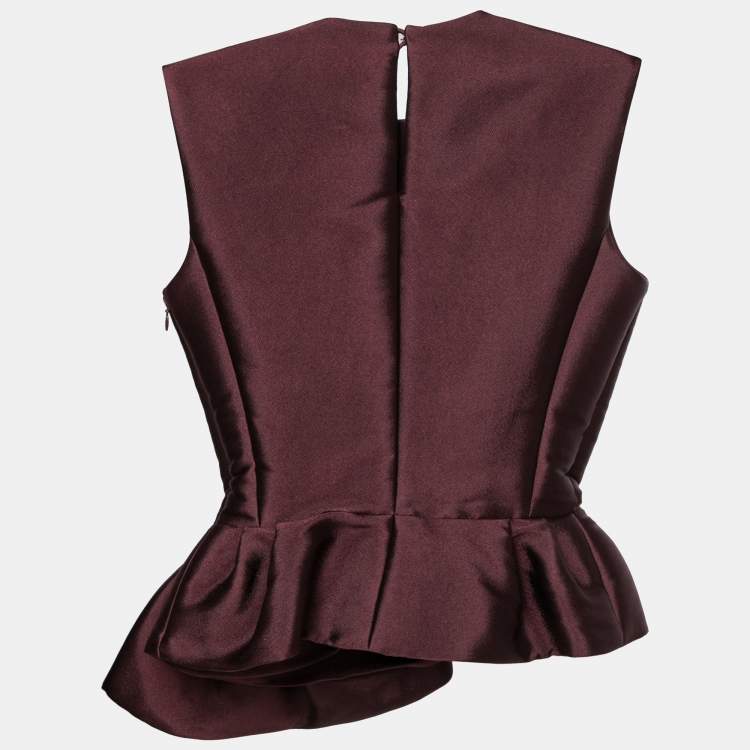 Pre Owned Dior Burgundy Silk Sleeveless Asymmetric Peplum Top S