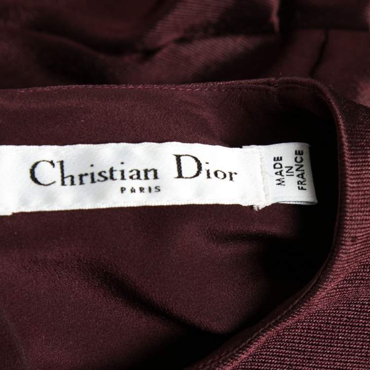 Pre Owned Dior Burgundy Silk Sleeveless Asymmetric Peplum Top S