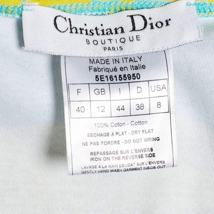 Pre Owned Christian Dior Boutique Blue & Yellow Patchwork Print V Neck T-Shirt M