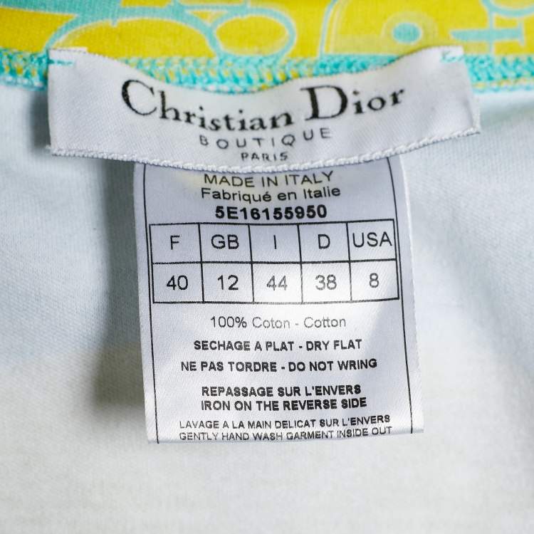 Pre Owned Christian Dior Boutique Blue & Yellow Patchwork Print V Neck T-Shirt M