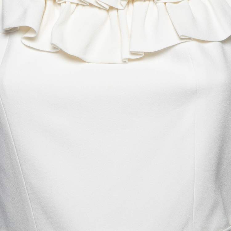Pre Owned Dior White Crepe Ruffled Off Shoulder Midi Dress M 
