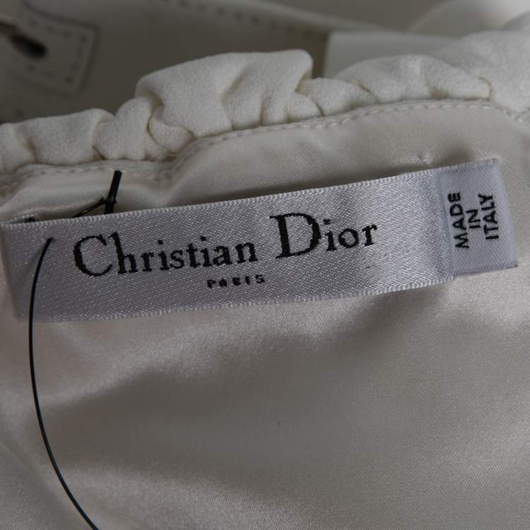 Pre Owned Dior White Crepe Ruffled Off Shoulder Midi Dress M 