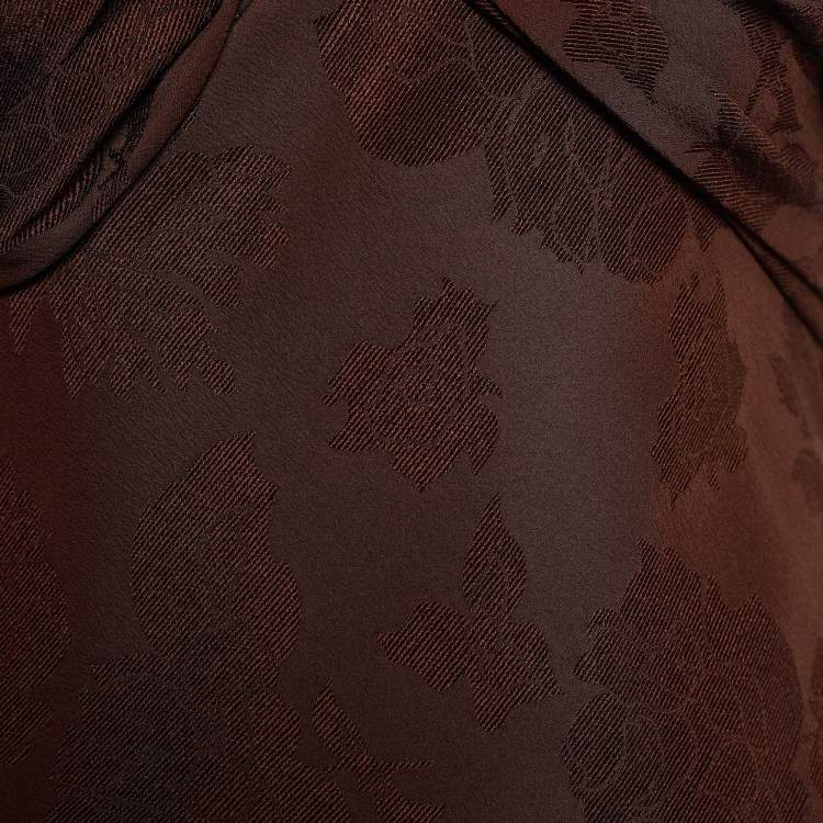 Pre Owned Dior Brown Floral Print Silk Button Detail Dress M